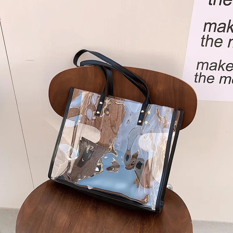 2pcs/set Transparent PVC Clear Bag Women Handbag