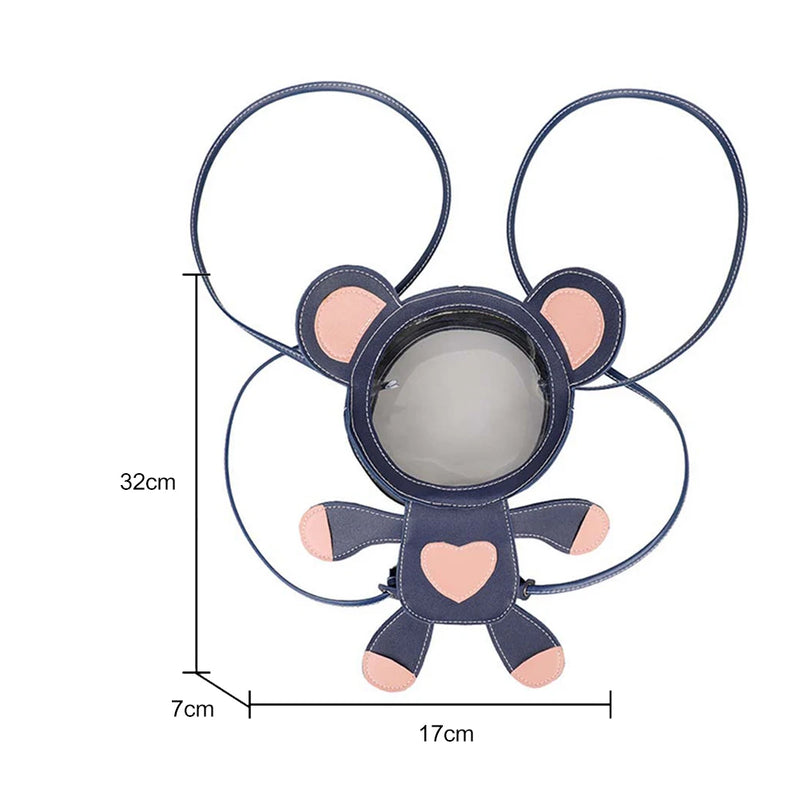 Transparent Cartoon Bear Backpack for Women Teenage Student Shoulder Satchel Bag