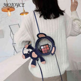 Transparent Cartoon Bear Backpack for Women Teenage Student Shoulder Satchel Bag