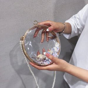 Clear PVC Small Round Bag Mini Women Handbags Chain Shoulder Messenger Bag