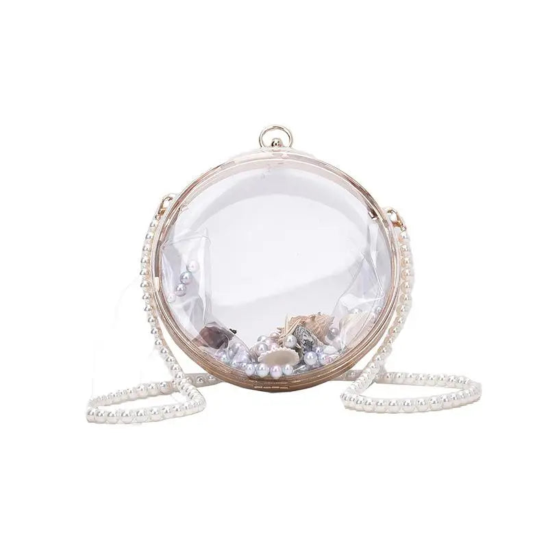 Clear PVC Small Round Bag Mini Women Handbags Chain Shoulder Messenger Bag