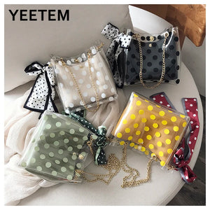 Transparent Composite Bag Polka Dot Printing Bowknot Chain PVC Woman Bag