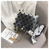 Transparent Composite Bag Polka Dot Printing Bowknot Chain PVC Woman Bag