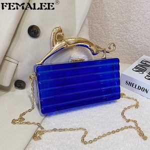 Leopard Handle Acrylic Evening Party Bags Box Clutch Purse