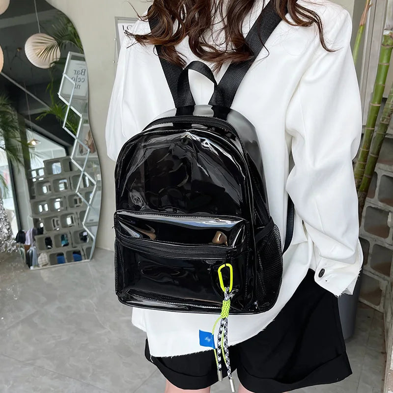 Transparent PVC Women Backpack Summer Waterproof Beach Bag Tassels