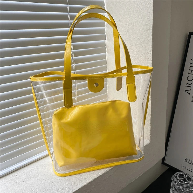 Clear PVC Shoulder Bags Set Large Capacity Jelly Handbag for Women