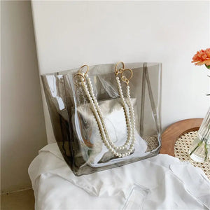 Transparent Shoulder Bag PVC Pearls Large Capacity Totes Composite Bag