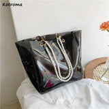Transparent Shoulder Bag PVC Pearls Large Capacity Totes Composite Bag