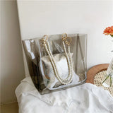 Transparent Shoulder Bag PVC Pearls Large Capacity Totes Composite Bag