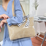 Transparent Tote Shoulder Bag Waterproof PVC Dot Ribbons Straw Weave