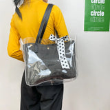 Transparent Tote Shoulder Bag Waterproof PVC Dot Ribbons Straw Weave