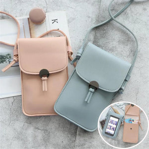 Retro Transparent Touch Screen Mobile Phone Bag Women PU Chain Messenger Mini Sh