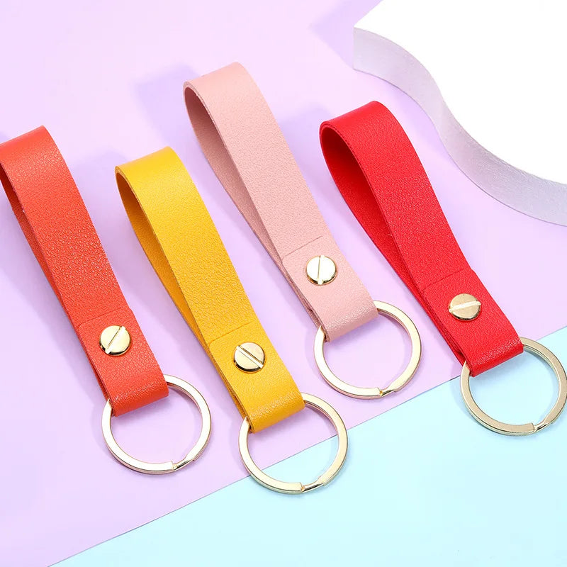 Trassory Personalized Mini Leather Metal Ring Key Chain Holder