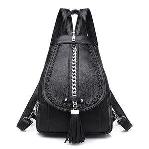 Travel Backpack Chain Tassel Women Bag Soft Pu Leather Multifunctional