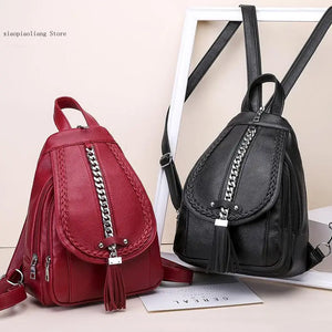 Travel Backpack Chain Tassel Women Bag Soft Pu Leather Multifunctional
