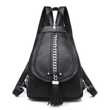 Travel Backpack Chain Tassel Women Bag Soft Pu Leather Multifunctional