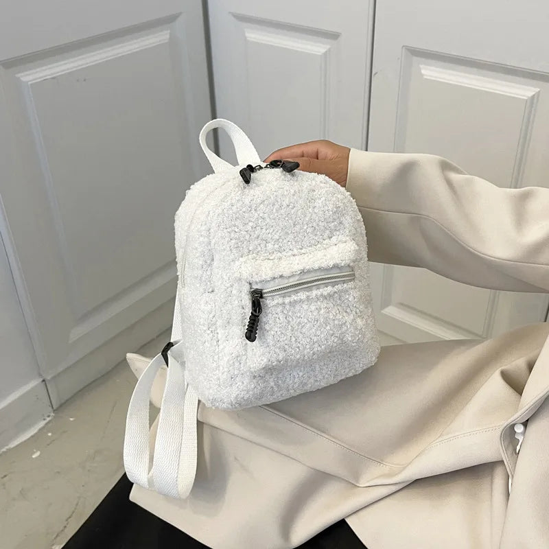 Lamb Fleece Women's Shoulder Backpack for Autumn Winter