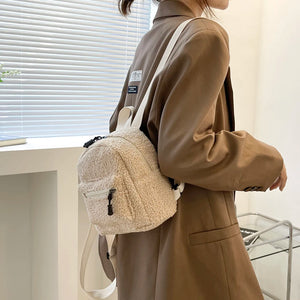 Lamb Fleece Women's Shoulder Backpack for Autumn Winter
