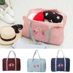 Foldable Travel Tote Bag Flamingo Print Organizer Duffle Pack