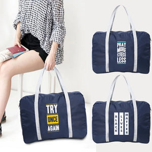 Unisex Foldable Duffle Bag Large Capacity Portable Phrase Printed Luggage Bag