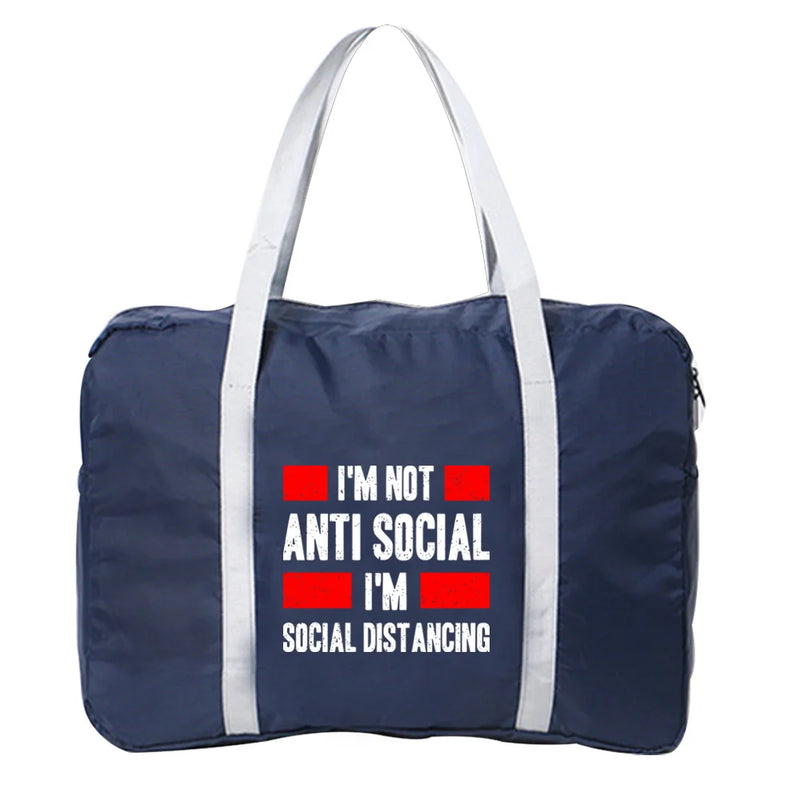 Unisex Foldable Duffle Bag Large Capacity Portable Phrase Printed Luggage Bag