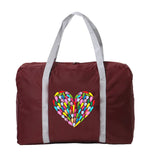 Unisex Foldable Handbag Organizers Large Capacity Love Print Waterproof