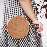 Summer Straw Beach Circle Shoulder Bag Sunflower Knitted Rattan Handbag