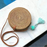Summer Straw Beach Circle Shoulder Bag Sunflower Knitted Rattan Handbag