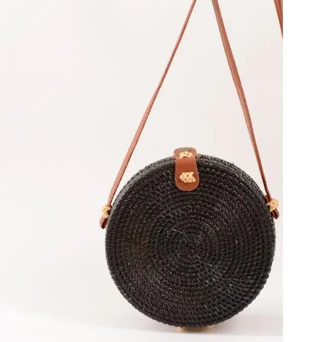 Summer Straw Beach Circle Shoulder Bag Sunflower Knitted Rattan Handbag