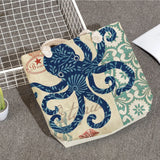 Beach Octopus Rope Linen Bag Women Shoulder Tote High Capacity Marine Life