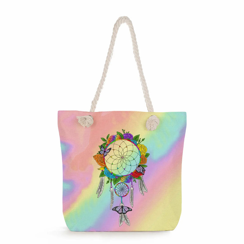 Beach Tote Bag Dream Catcher Tree Print Handbag