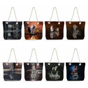 Animal Graphic Shoulder Bag Tote Cat Dog Print Handbag