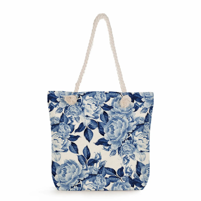 Casual High Capacity Women Tote Bags Floral Print Handbags Thick Rope Beach Bag