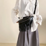 Tassel Leather Crossbody Chest Bag Large Capacity Women's Waist Bag