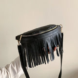 Tassel Leather Crossbody Chest Bag Large Capacity Women's Waist Bag