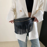 Tassel Leather Crossbody Chest Bag Large Capacity Women's Waist Bag