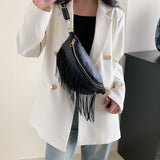 Tassel Leather Crossbody Chest Bag Large Capacity Women's Waist Bag