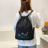 Waterproof Flower Print Embroidery Foldable Drawstring Backpack