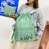 Waterproof Flower Print Embroidery Foldable Drawstring Backpack