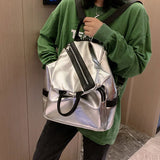 Waterproof Leather Backpack for Women, Silver Tide Girl School Bag