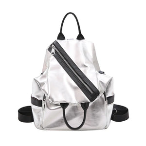 Waterproof Leather Backpack for Women, Silver Tide Girl School Bag