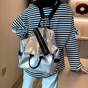 Waterproof Leather Backpack for Women, Silver Tide Girl School Bag