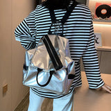 Waterproof Leather Backpack for Women, Silver Tide Girl School Bag