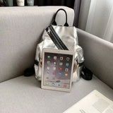 Waterproof Leather Backpack for Women, Silver Tide Girl School Bag