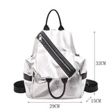 Waterproof Leather Backpack for Women, Silver Tide Girl School Bag
