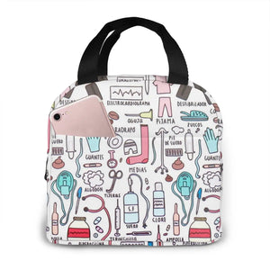 Travel Nurse Insulated Lunch Bag - Cartoon Print Food Case Cooler
