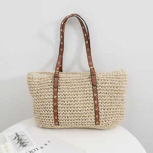 Women's Large Woven Shoulder Bag Bohemian Rattan Beach Tote