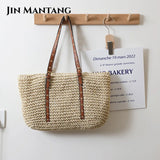 Women's Large Woven Shoulder Bag Bohemian Rattan Beach Tote