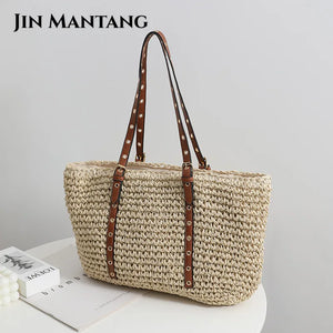 Women's Large Woven Shoulder Bag Bohemian Rattan Beach Tote