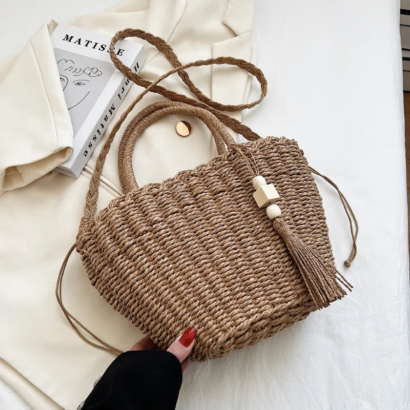 Summer Rattan Bag for Women Straw Beach Crossbody Tote